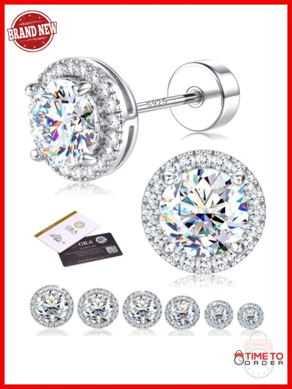925 Sterling Silver Moissanite Stud Earrings Flat Back Screw Back Halo VVS1 D